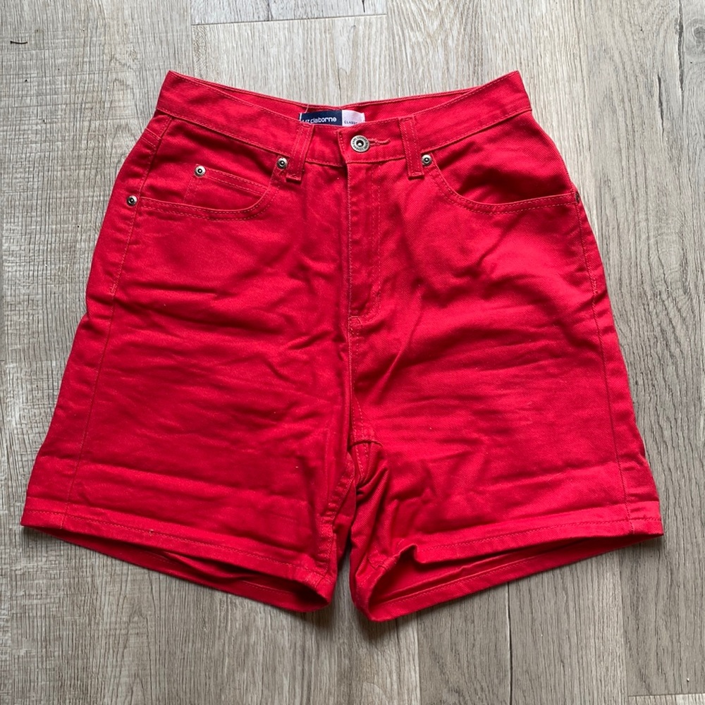 Red High-Waisted Jean Shorts
